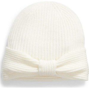 Kate Spade Cream Solid Bow Reversible Beanie